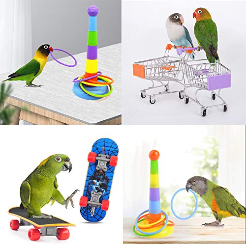 [Australia] - N/W 5 Pcs Parrot Toys, Parakeet Toys Cockatiel Toys, Mini Shopping Cart, Training Rings,Toy Skateboard Stand Perch and Ball, Bird Toys for Budgie Parakeet Cockatiel Conure Lovebird 