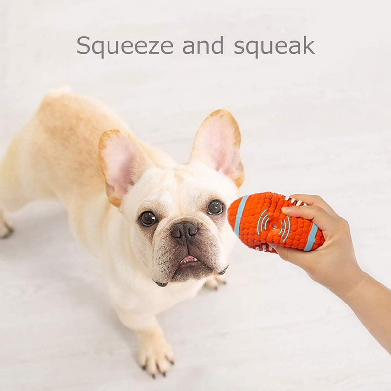 LYINBO Rubber Ball for Dog, Pet Squeaky Toys, Dog Rugby Ball, Squeaky Latex Rubber Dog Toy Balls Bite Resistant Teeth Training Toys for Dogs - 14 * 8 CM Red - PawsPlanet Australia