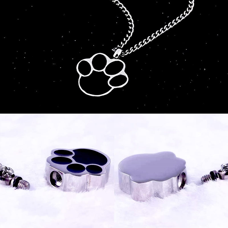 通用 Dog Paw Urn Necklace Pet Urn Pendant Stainless Steel Cremation Urn Necklace Funnel Kit for Human Pet Ashes Keepsake - PawsPlanet Australia