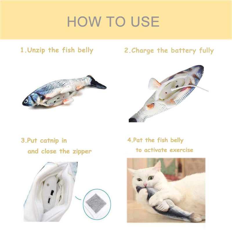YOUYIKE Catnip Fish Toys, Electric Simulation Wagging Fish, USB Realistic Plush Moving Fish for Cat, Indoor Funny Cat Interactive Electric Toys, Perfect for Pet Chewing and Biting (Black) - PawsPlanet Australia
