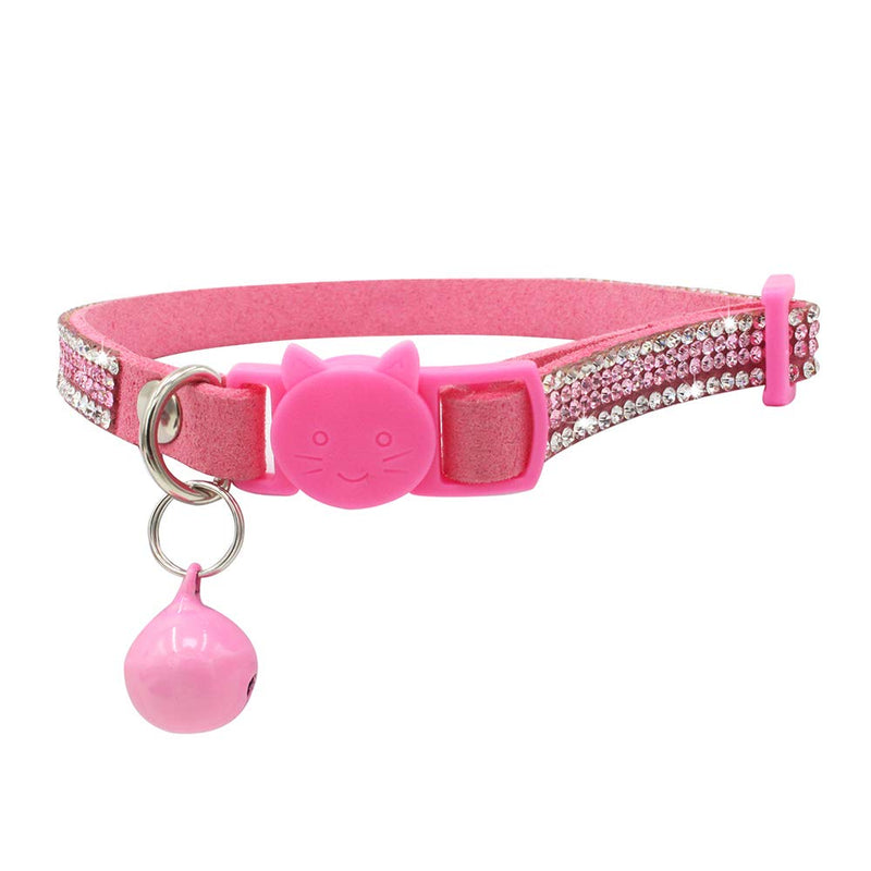 Small Pet Collar,Bling Bling Rhinestone Adjustable Comfort Microfiber Soft Cat Collars Pet Buckle Collar with Bell for Cats Puppy Small Dogs,S Pink S: Neck Circumference 25-32cm - PawsPlanet Australia