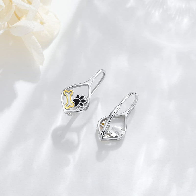 Dog Paw Print Earrings for Women 925 Sterling Silver Dog Bone Earrings Animal Dog Pet Drop Dangle Leverback Earrings Cat Dog Paw Print Jewelry for Women Girls - PawsPlanet Australia