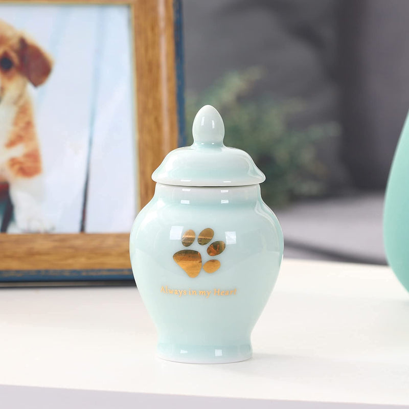 Youdear Memorials 6'' Handicrafts Pet Urns,Premium Urns for Dog and Cat Ashes,Suitable Size Keepsake Urns for Ashes Up to 55 Cubic inches (Cyan) Small - PawsPlanet Australia