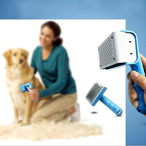 Itian® Stainless Steel Cat Dog Grooming Brush Pet Self Cleaning Slicker Brush Pet Deshedding Tools Painless Safety Hair Matting Removal (Blue) - PawsPlanet Australia