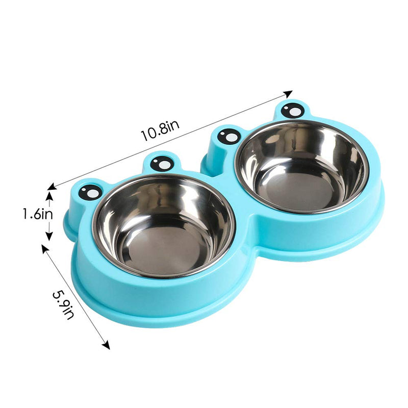 Double Dog Cat Bowls Premium Stainless Steel Pet Bowls with No-Slip Stainless Steel Cute Modeling Pet Food Water for Feeder Dogs Cats Rabbit and Pets 1.Sky Blue - PawsPlanet Australia