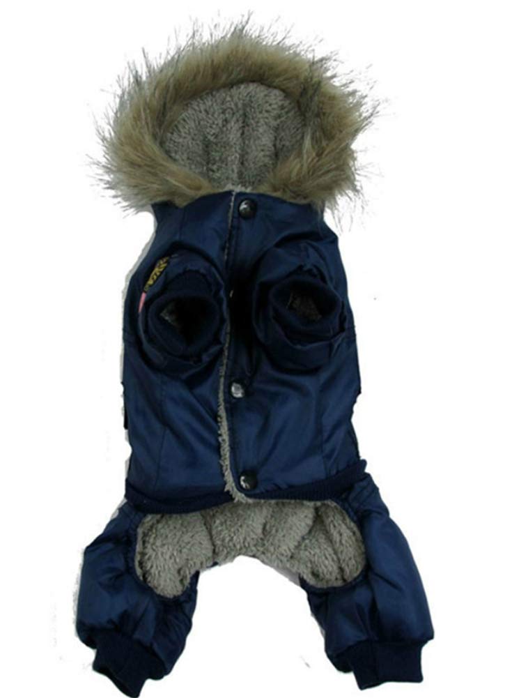 Morezi Small Dog Apparel Airman Fleece Winter Coat Snowsuit Hooded Jumpsuit Waterproof (This Style Run Small, pls take a Measure of Your furbaby and Choose one Size Larger) - Blue - XS X-Small(Length: 20cm) - PawsPlanet Australia