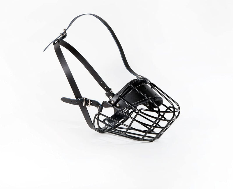 STRONG Wire Metal muzzle Basket Dog Muzzle Rottweiler,Mastiff Golden Retriever & other (R1, Black/Black Leather) R1 Black / Black Leather - PawsPlanet Australia