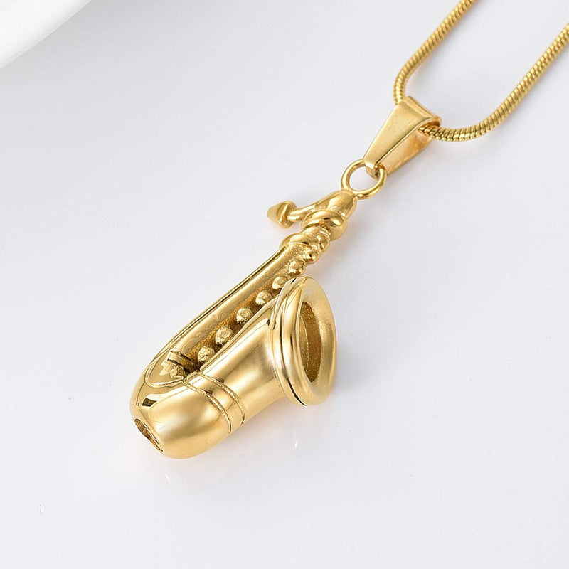 [Australia] - Saxophone Cremation Jewelry Urn Necklace for ashes Stainless Steel Musical Instruments Keepsake Memorial Jewelry Gold 