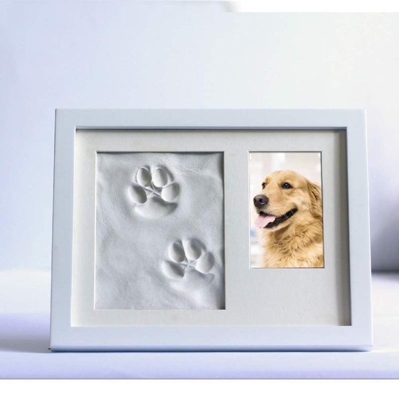BabyIn Dog or Cat Paw Print Keepsake Folding Photo Frame with Clay for Pet Pawprint Imprint Kit (White) White - PawsPlanet Australia
