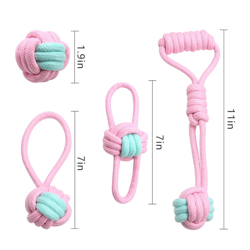 Nwvuop 4pcs Puppy Teething Toys Dog Chew Rope Toys Set Interactive Pet Toys Gift for Small Puppies and Medium Dogs with Ball and Cotton Ropes Pink - PawsPlanet Australia