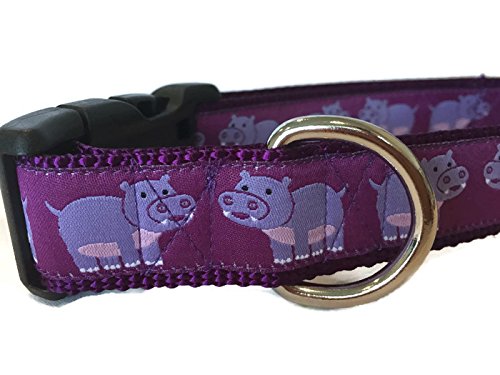[Australia] - Animal Dog Collar, Caninedesign, Hippo, Flamingo, 1 inch Wide, Adjustable, Nylon, Medium and Large Medium 13-19" 