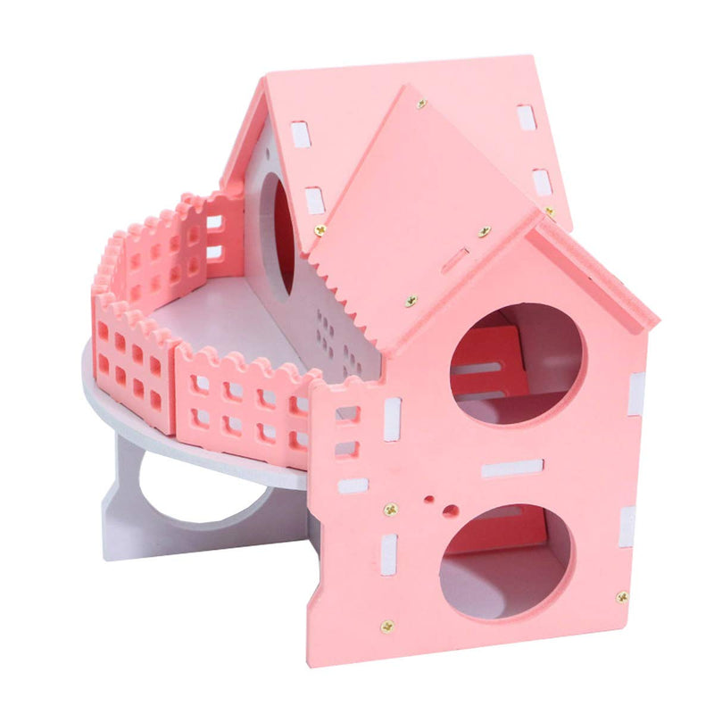 Wooden Hamster House - Pet Small Animal Hideout, Assemble Hamster Hut Villa, Cage Habitat Decor Accessories, Play Toys for Dwarf, Hedgehog, Syrian Hamster, Gerbils Mice Pink 1 - PawsPlanet Australia