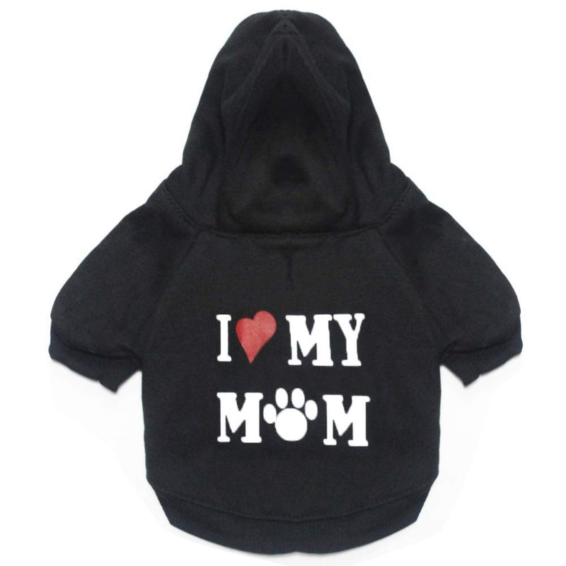 [Australia] - DERUILA Small Dog Sweater i Love Mommy Dog Clothes I Love My Mom|Dad Hoodie Pet Puppy Sweater for Small Dogs Girl Boy Black XS 