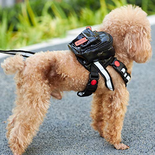 icicecream Cute Dog Backpack Harness with Leash Set Adjustable Saddle Bag with Reflective Strips Outdoor Travel Hiking Camping Water Repellent Backpack for Small, Medium Dogs XS(For cats or puppies) Metallic Black - PawsPlanet Australia