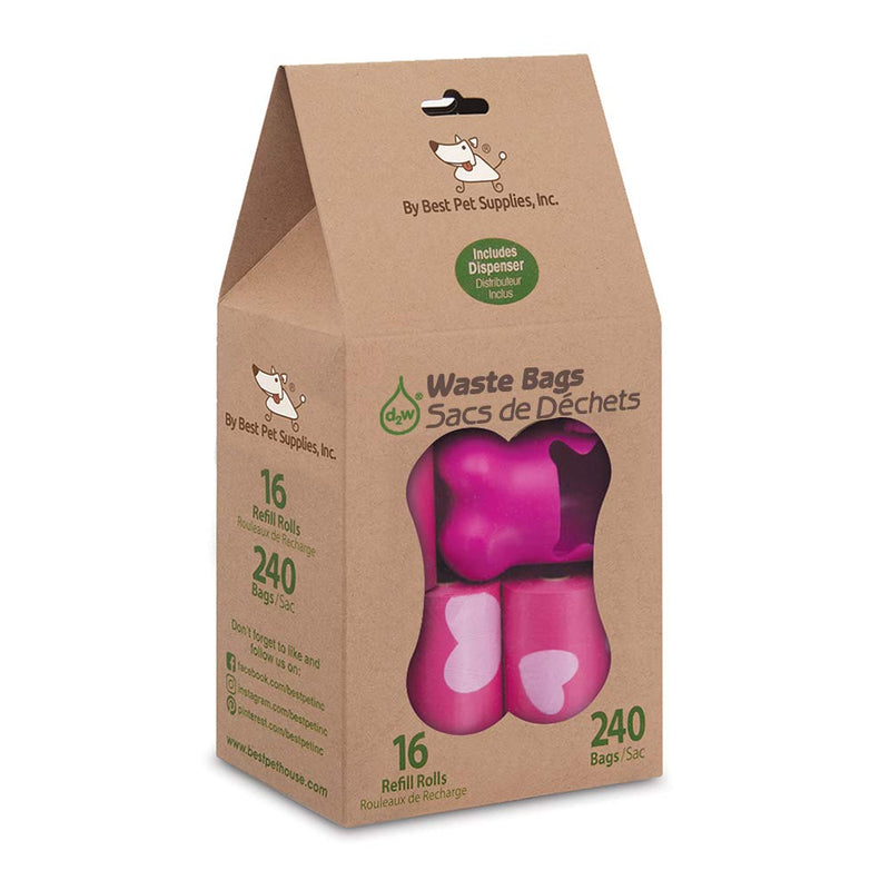 [Australia] - Best Pet Supplies Dog Poop Bags, Rip-Resistant and Doggie Waste Bag Refills With d2w Controlled-Life Plastic Technology 240 Bags Pink Heart 