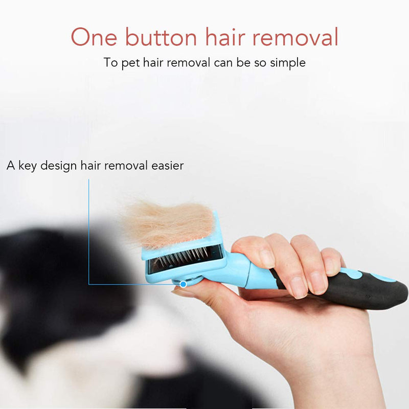 [Australia] - Anyifan Pet Self Cleaning Slicker Brush, Dog Brush and Cat Brush, Comfortable Slicker Pet Grooming Brush, Automatic Shedding Grooming Tools Long and Short Hair, Soft Grip Handle, Tangles, Cleans Blue 