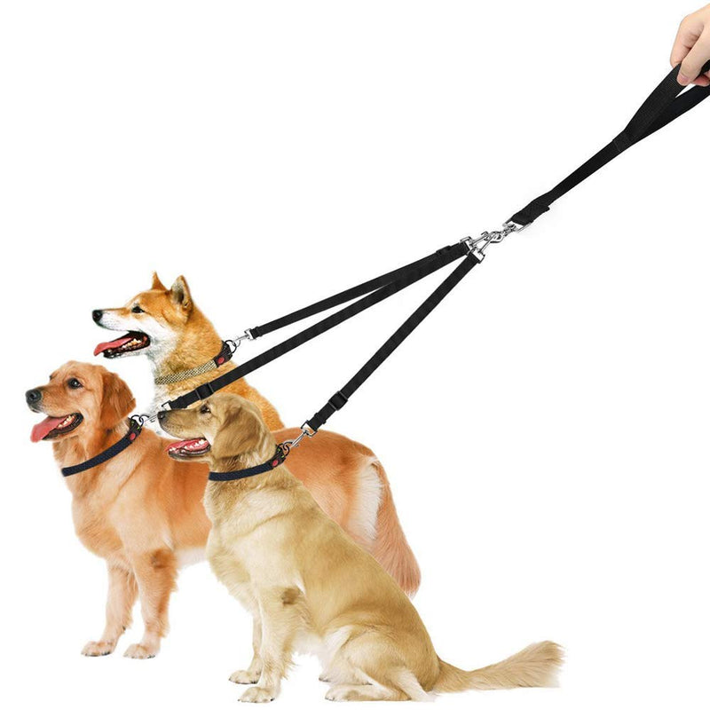 [Australia] - ASOCEA 3 in 1 Dog Leads with Soft Padded Handle No Tangle 3 Way Dogs Coupler Leash Pet Triple Lead Nylon Traction Rope for Walking 