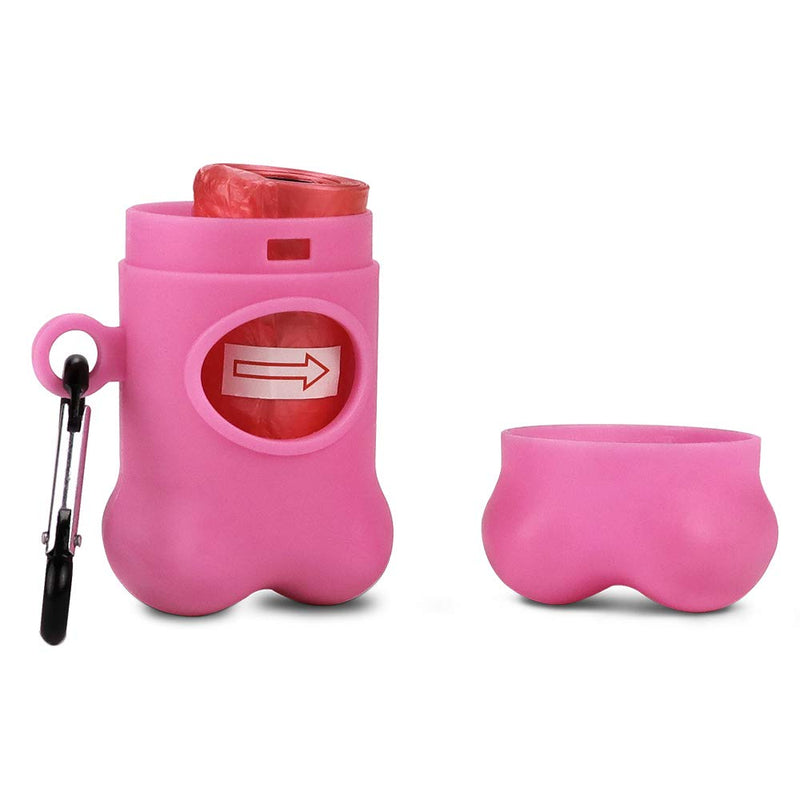 [Australia] - HaoDeng Poop Bag Dispenser - Includes 1 Roll (15 Bags) - Large, Earth-Friendly, Leak-Proof Pet Waste Bags Pink 