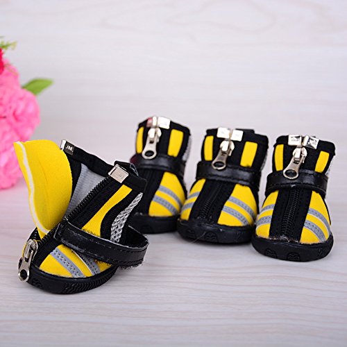 Moolecole Breathable Mesh Pet Shoes Anti-Skid Sole Zipper Paw Protector with Velcro for Small to Medium Dogs 4-Pack Large(2.08"*1.65") Yellow - PawsPlanet Australia