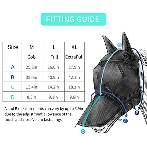 Pearlead Breathable Horse Fly Mask with Ears Full Face Mesh Mask Avoids UV Black L - PawsPlanet Australia