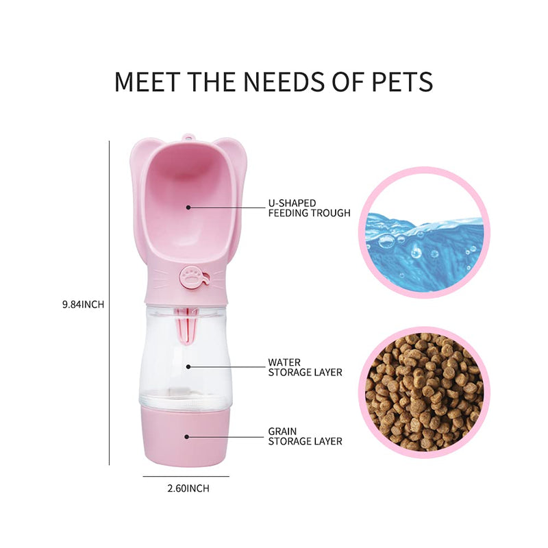 Portable Cat Dog Water Bottle with Filter Without BPA, Leak-Proof Water Bottle, Multifunctional Outdoor Water And Food Bowl for Dogs And Cats, Pet Travel Bottle for Walking and Traveling (Pink) - PawsPlanet Australia