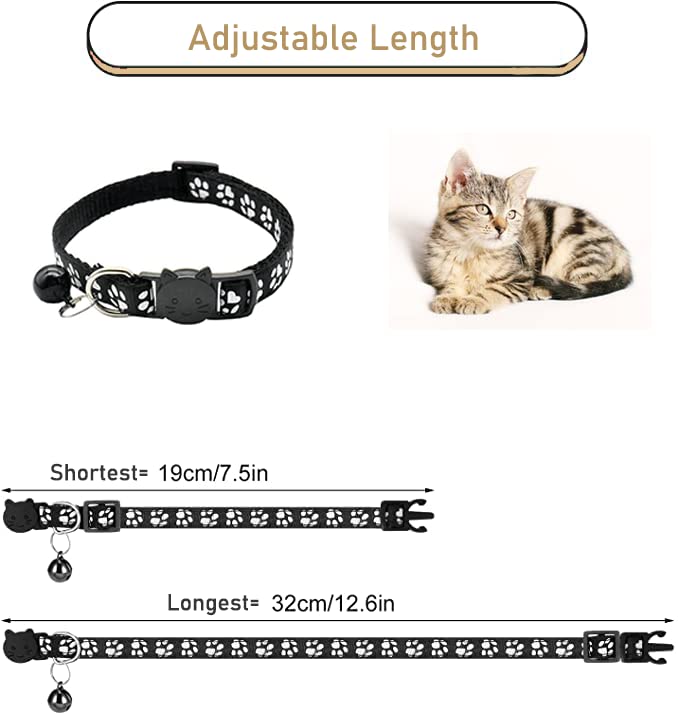 Hepplly 2-Pack Cat Collars Quick Release Reflective Kitten Collar with Bell (Black) Black - PawsPlanet Australia