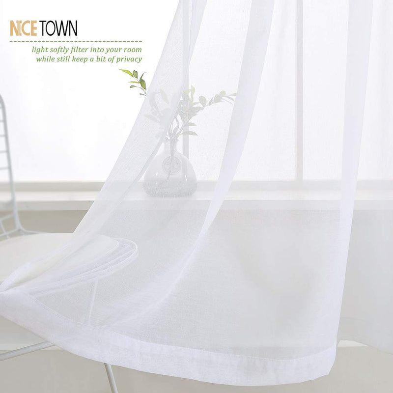 NICETOWN Sheer Curtain Panels for Dining Room, Semi Voile Drapes Faux Linen Sheer Curtains for Patio Glass Door, 55 inches Wide x 72 inches Long, White, 2 Panels W55 x L72 - PawsPlanet Australia