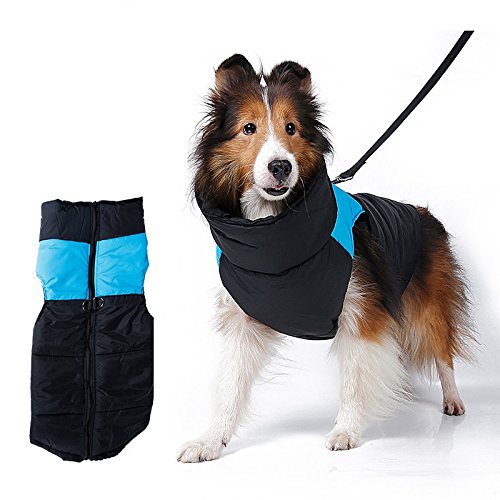 ZoonPark® Pet Dogs Winter Coat Jacket Apparel,Dog Cat Warm Soft Light Waterproof Coat Jacket Vest Harness Padded Puffer Warm Winter Clothes For Small Medium Big Dog, Large Dog (S, Blue) S - PawsPlanet Australia