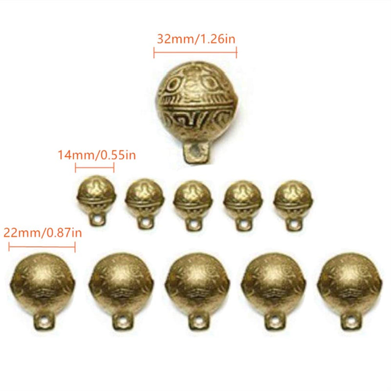 zosenda Dog Bell, 11 Pieces Loud Brass Collar Bell Set in Retro Style for Cats and Dogs, Anti-loss Bell for Decoration, Training, Walking, Hiking, Hunting (Various Sizes) - PawsPlanet Australia