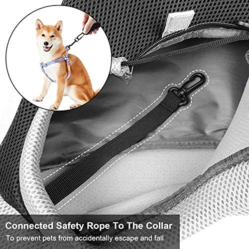 Cuby Pet Dog Sling Carrier for Small Dogs Cats,Drawstring & Zipper & Special Security Hook Triple Designs for Pets' Securty,Breathable Mesh Travel Sling Carrier with Adjustable Strap Medium Grey - PawsPlanet Australia