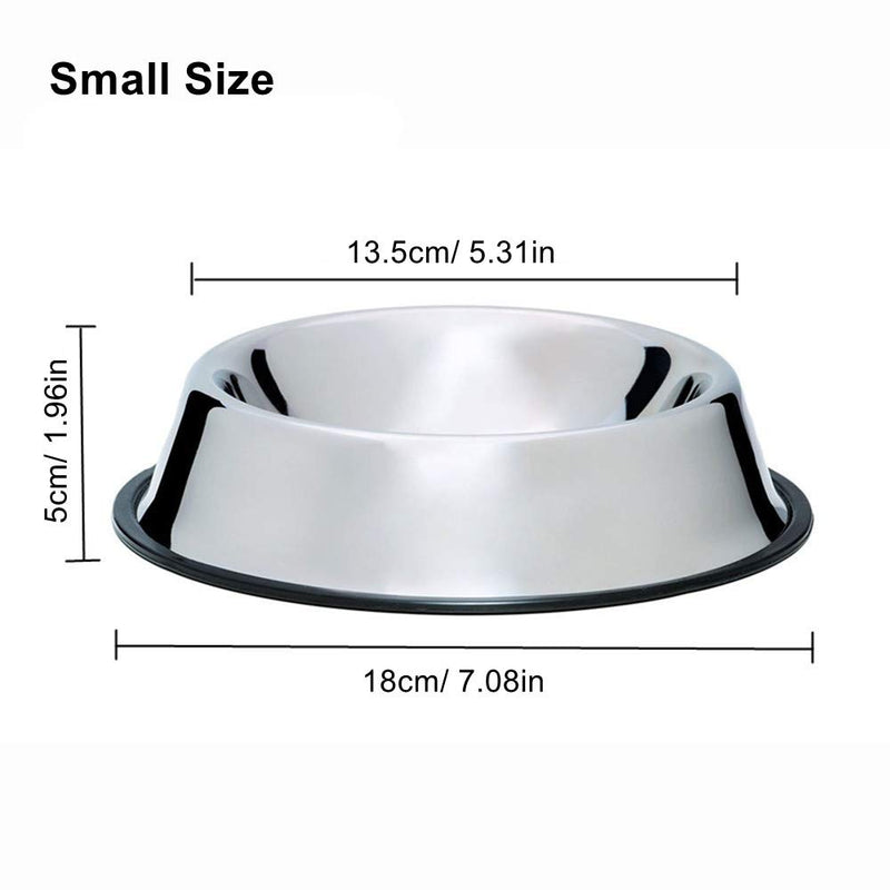 Kuiji 2 Pack Non-slip Pets Food & Water Bowl for Dog & Cat Stainless Steel Feeding Dish with Rubber Base (S, Silver) S - PawsPlanet Australia