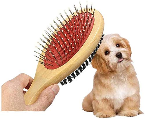 Wooden Dog Brush Double Sided Pet Hair Grooming Brush Dog Pin Brush and Bristle Soft Brush, Dogs Comb and Brush Grooming Tools for Cleaning for Dogs & Cats with Long or Short Hair - PawsPlanet Australia