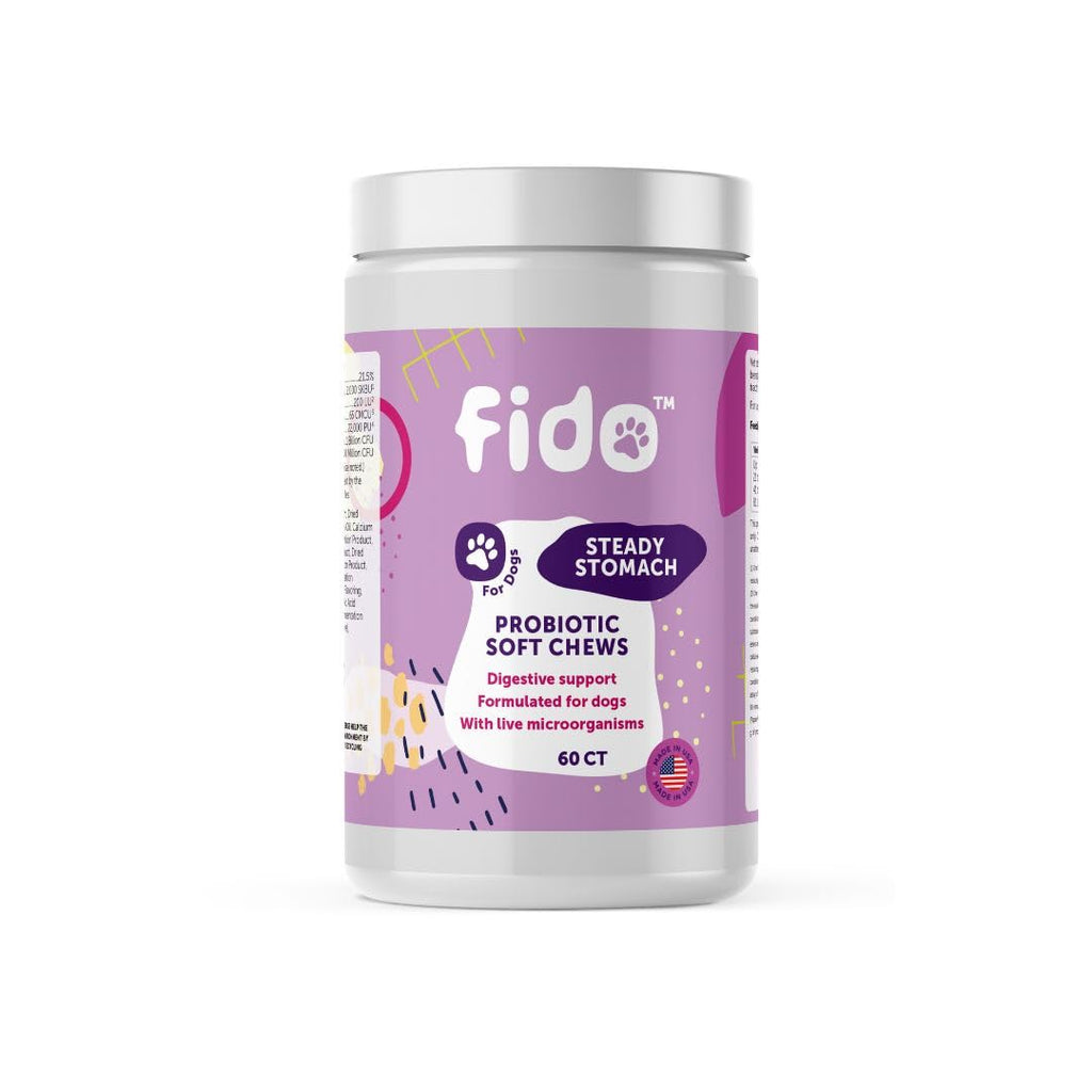 Fido - Steady Stomach Probiotic Soft Chews - Digestive Health for Dogs with Sensitive Stomachs - Made in The USA - 60 Soft Chews - PawsPlanet Australia