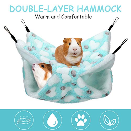 2 Pieces Guinea Pig Rat Hammock Guinea Pig Hamster Ferret Hanging Hammock Toys Bed for Small Animals Chinchilla Parrot Sugar Glider Ferret Squirrel Playing Blue, Pink Heart Pattern - PawsPlanet Australia