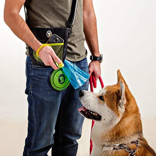 PERRAMA Dog Treat Bag, Training Pouch for Small and Large Dogs with Clicker and Collapsible Food Bowl BPA Free – Pet Treats Tote Bag with Waist and Shoulder Reflective Straps and Belt Clip Black - PawsPlanet Australia