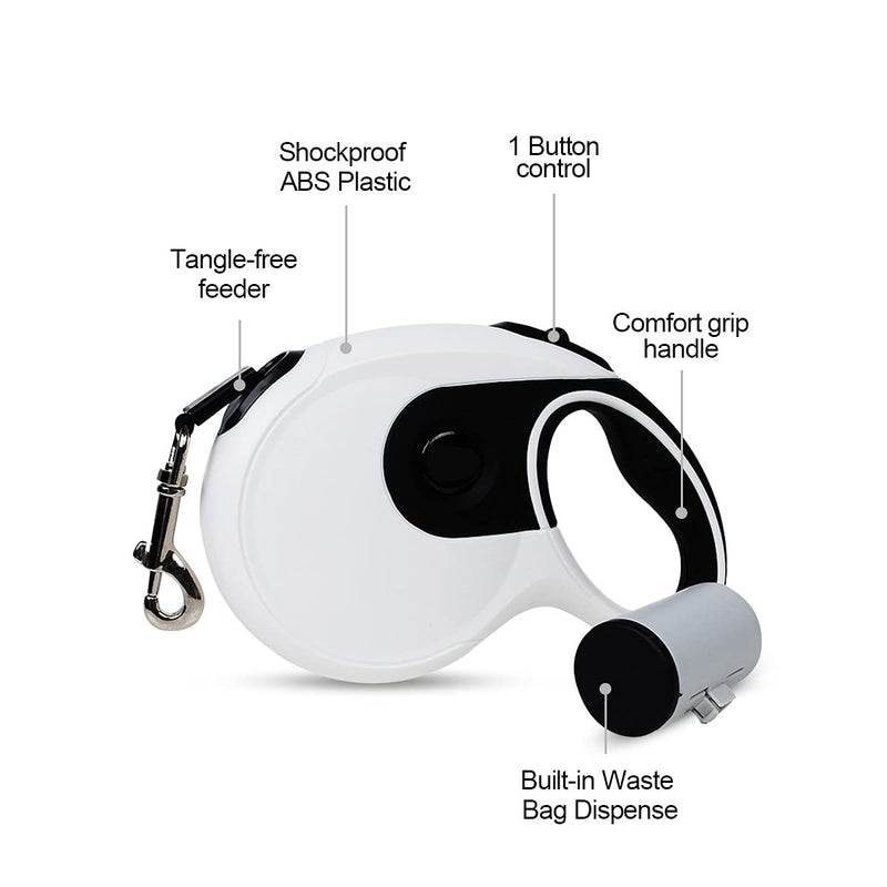 PETCUTE Retractable dog leash, roll-up dog leash, roll leash for small, medium and large dogs, training, walking, jogging, extensive 8 m leash, white - PawsPlanet Australia