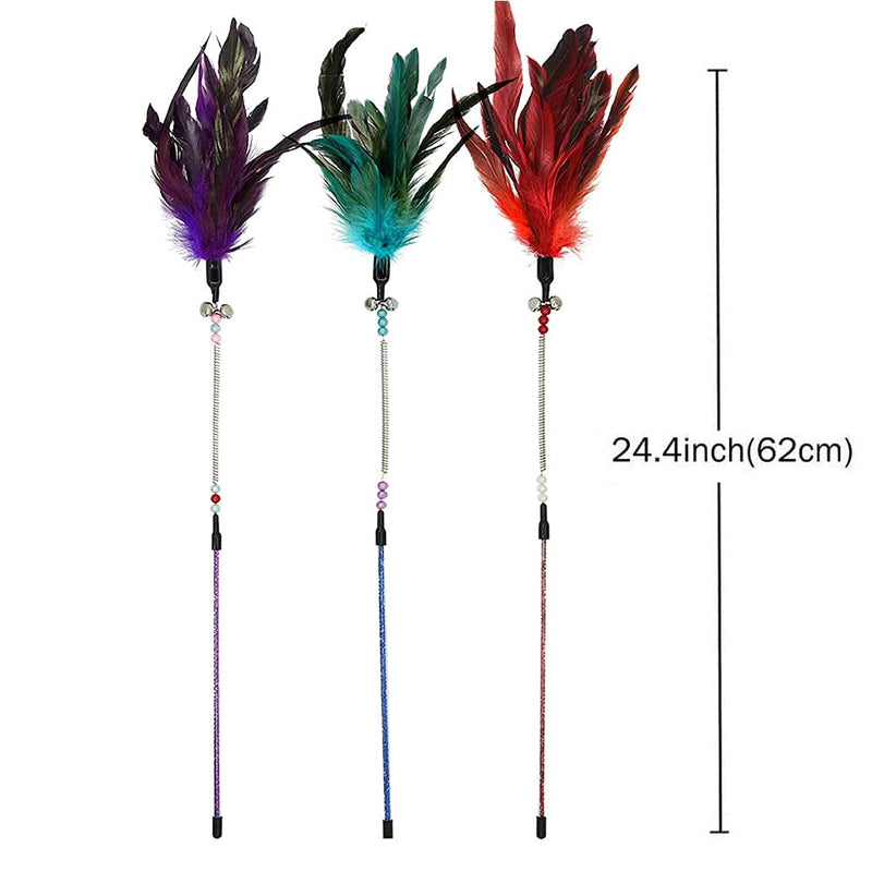 Cat toy toy with feathers, feather rod, cat fishing rod, replacement feathers with pendant, feather bell, interactive cat toy set for kittens and cats - PawsPlanet Australia