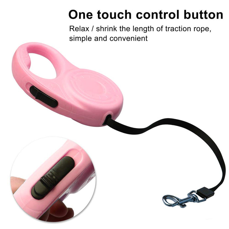 kuou Retractable Dog Lead, Retractable Dog Leash with Easy One Button Brake & Lock Safety System for Small Medium Pet(3M/9.8ft,PINK) Pink - PawsPlanet Australia