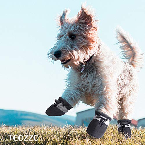 TEOZZO Dog Shoes for Hot Pavement Paw Protector, Anti-Slip Sole Summer Cat Dog Boots with Reflective Straps for Small Medium Dogs 4PCS Black 3 Size 3 (Pack of 4) - PawsPlanet Australia