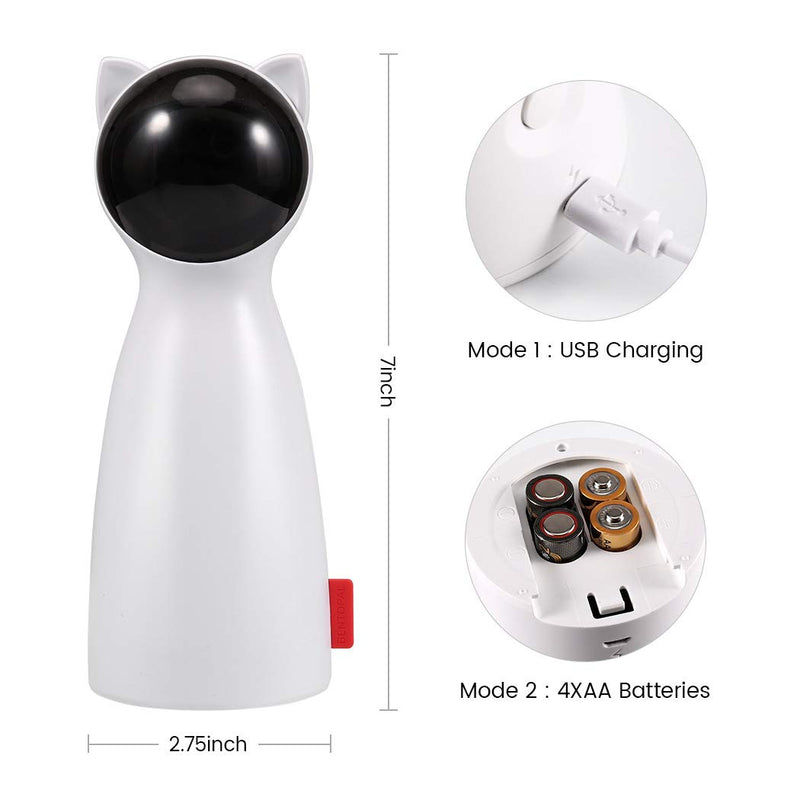 [Australia] - ZOTO Cat Laser Toy, Automatic Rotating Laser Pointer for Cats, USB/Battery Charging Operated Pet Training Exercise Chaser Tool with 5 Adjustable Modes (White) 