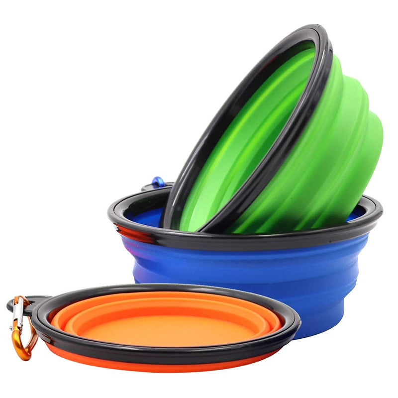 PROBEEALLYU 3pcs Collapsible Dog Travel Bowl Portable Silicone Cat Travel Water Bowl Outdoor Dog Feeder Dish Foldable Pet Water Bowl Expandable Cup Dish with Free Carabiner for Camping Hiking Walking - PawsPlanet Australia