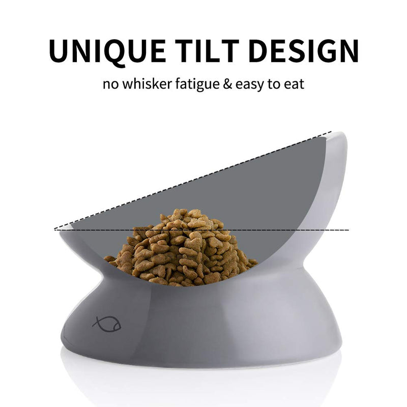 Sweejar Home Ceramic Raised Cat Bowls, Slanted Cat Dish Food or Water Bowls, Elevated Porcelain Pet Feeder Bowl Protect Cat's Spine, Stress Free, 147ml, Backflow Prevention (Gray) Gray 141.7 g (Pack of 1) - PawsPlanet Australia