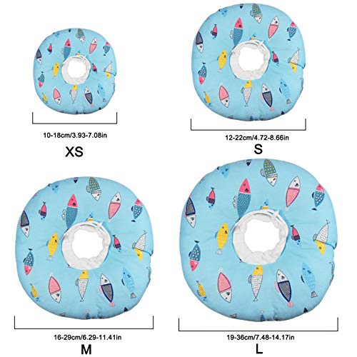 Cat Recovery Collar Cone Protective Cat Anti Licking Collar Cute Fishes Pattern Soft Edge Cotton Pet Cone Collar Adjustable Fastener Anti-bite Collar After Surgery Comfy Lightweight for Cat Dog, 1-2kg Light Blue XS (Pack of 1) - PawsPlanet Australia