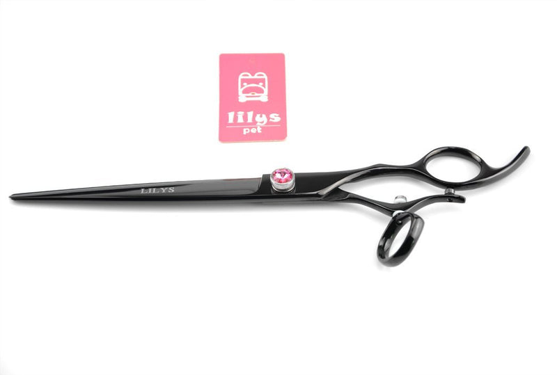 [Australia] - LILYS PET HIGH-END Series 8.0-Inch Japanese 440C 360° Bamboo Swivel Professional Pet Grooming Straight Cutting Scissor with Delicate Red Screw Black 