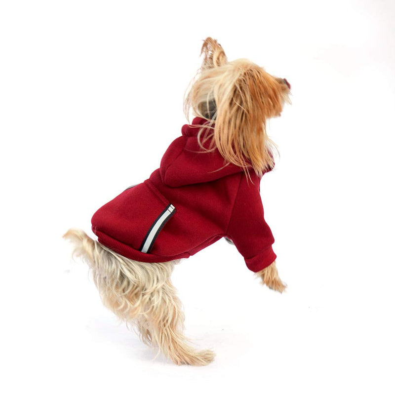 [Australia] - Dog Hoodie Fleece Sweatshirt for Small Medium Large Extra Small XL Dogs Charcoal Gray Pink Red Purple with Harness Hole and Reflective Stripe Zipper Pullover Dogs Hooded Warm Jacket XS Burgundy 