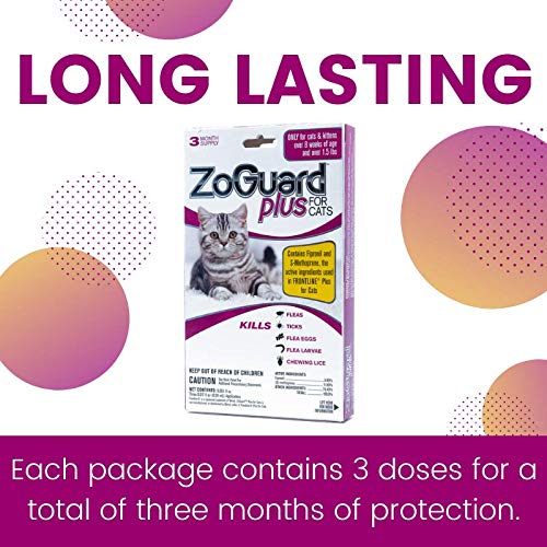 ZoGuard Plus Flea and Tick Prevention for Cats, Over 1.5 lbs 3 Dose - PawsPlanet Australia