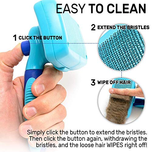 [Australia] - CleanHouse Pets Cat and Dog Hair Brush - No More Shedding | Easy Self Cleaning Button! All Pet Sizes, Small to Large. Pro Grooming Slicker Brushes, Removes Loose Hairs, Tangles, Cleans & Desheds blue 