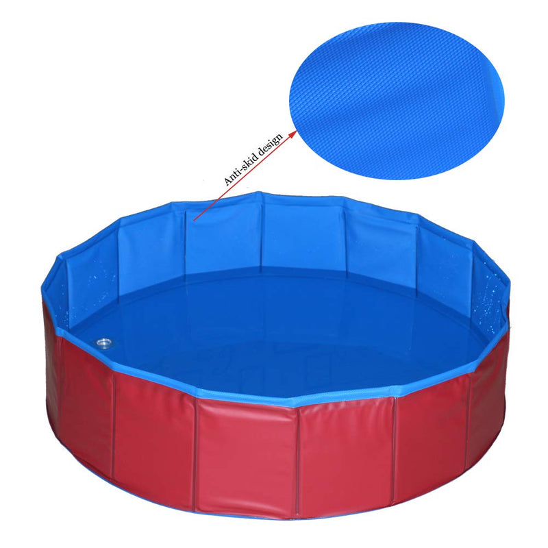 T Tocas Premium Foldable Pet Dogs Cats Swimming Cool Pools Round Shape Bathing Tub, Waterproof, 80 cm. D x 20 cm. H, Red & Blue - PawsPlanet Australia
