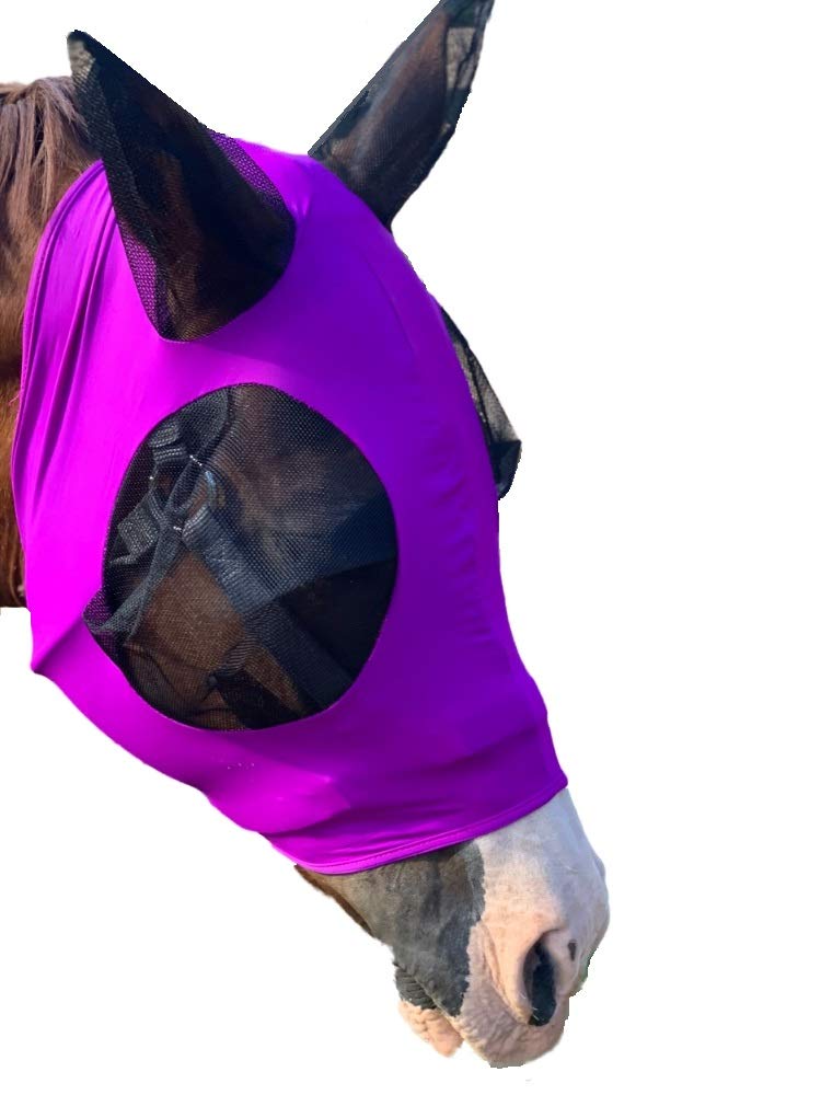 Lycra Horse Fly Mask with Ears Comfort Fit Mesh Trail Pasture Sun UV Protection (Horse, Purple) - PawsPlanet Australia