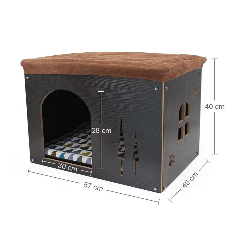 SONGWAY Cat Pet Bed House- Footstool Style Cat Cave Puppy Kennel, Foldable Pet House with Free Pet Cushion for Small Dogs Cats Rabbits Creative Wood Sitting Stool for Living Room Bedroom, Black XL - PawsPlanet Australia